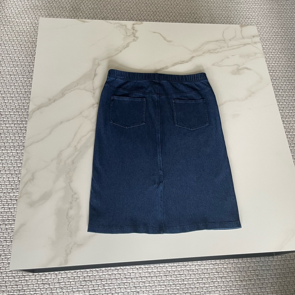 Pull On Denim Midi Skirt